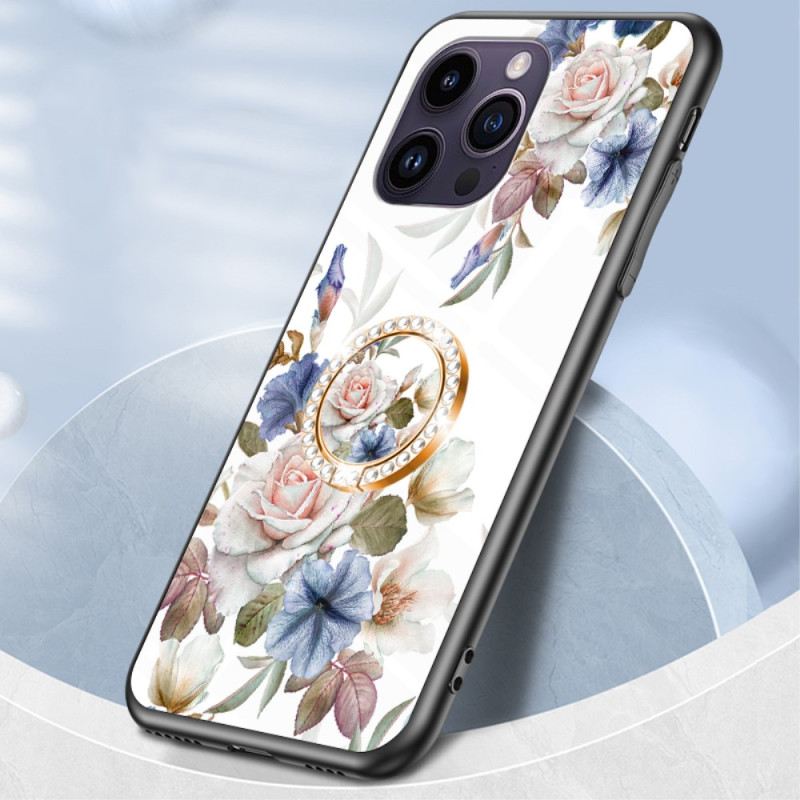 Tok iPhone 15 Pro Max Virágos Edzett Üveg Tartógyűrűvel