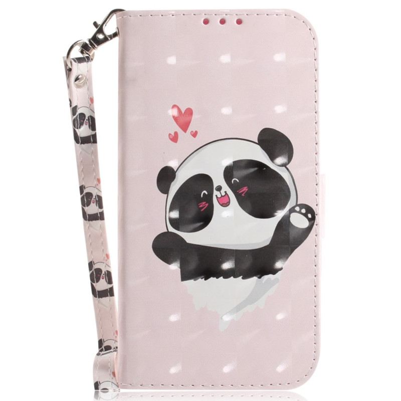 Fliptok / Bőrtok Oppo Reno 7 szíjjal Panda Love With Lanyard