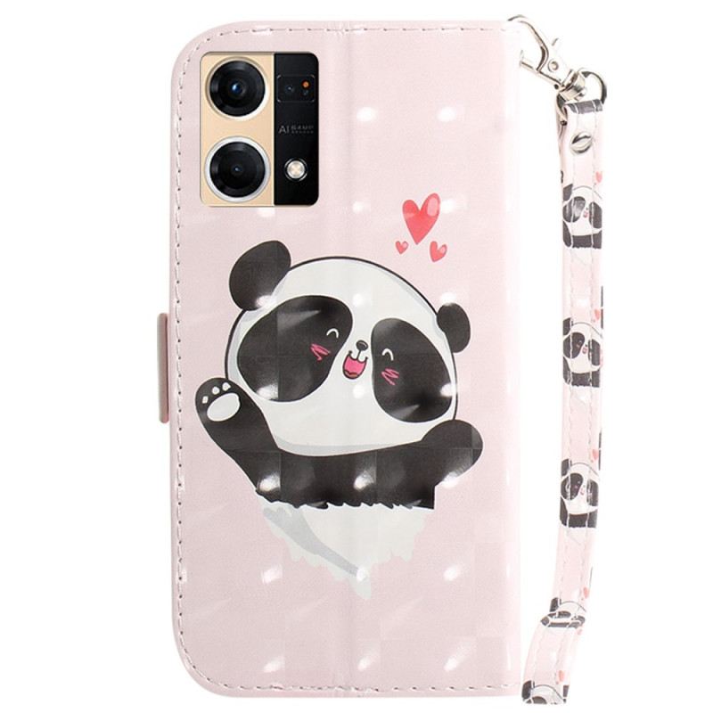 Fliptok / Bőrtok Oppo Reno 7 szíjjal Panda Love With Lanyard