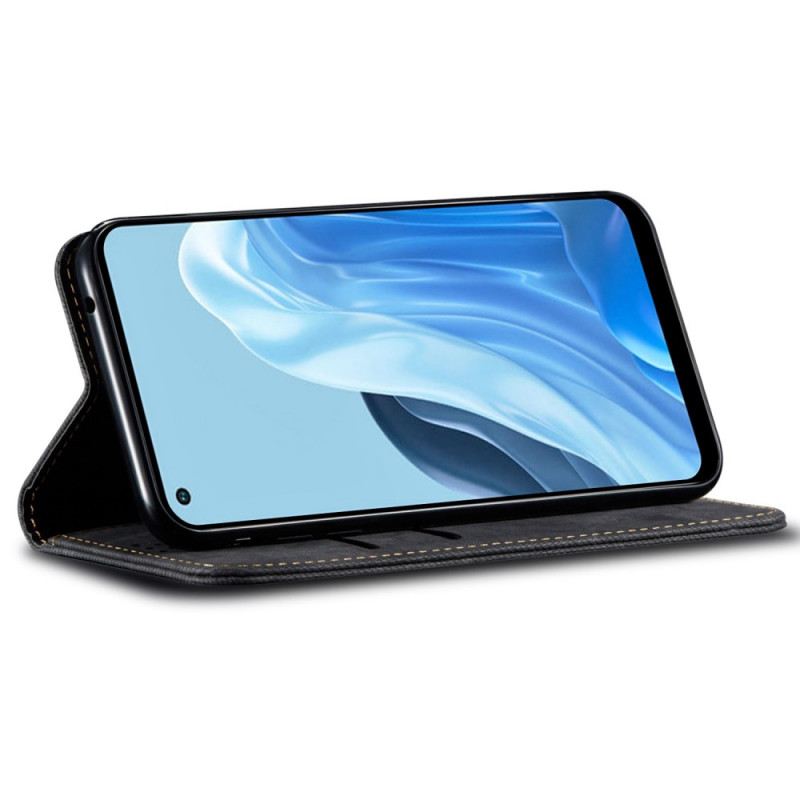 Fliptok Oppo Reno 7 Bőrtok Farmer Szövet