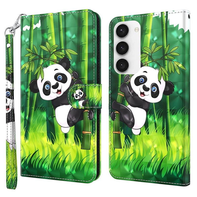 Bőrtok Samsung Galaxy S24 5g Bambusz Panda Szíjjal