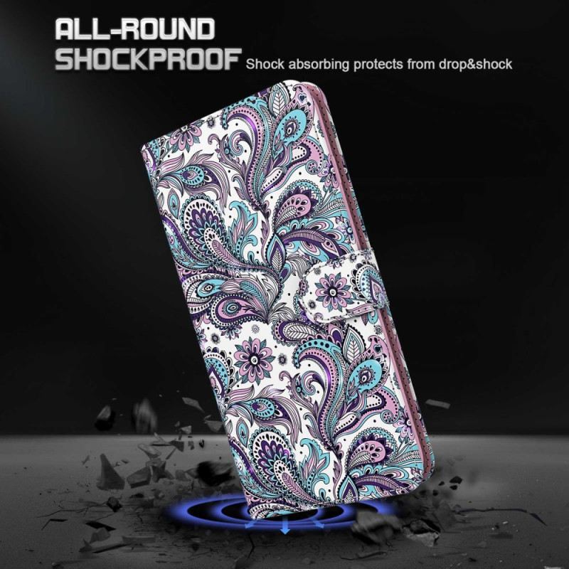 Bőrtok Samsung Galaxy S24 5g Paisley Minta Szíjjal