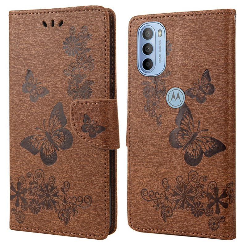 Fliptok / Bőrtok Moto G51 5G szíjjal Splendid Strap Butterflies