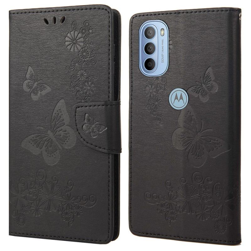 Fliptok / Bőrtok Moto G51 5G szíjjal Splendid Strap Butterflies