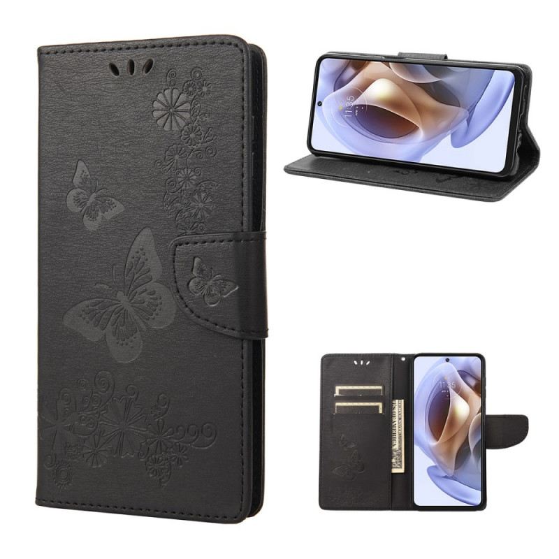 Fliptok / Bőrtok Moto G51 5G szíjjal Splendid Strap Butterflies