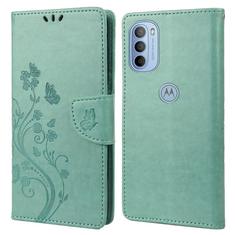 Fliptok Moto G51 5G szíjjal Splendid Strap Butterflies