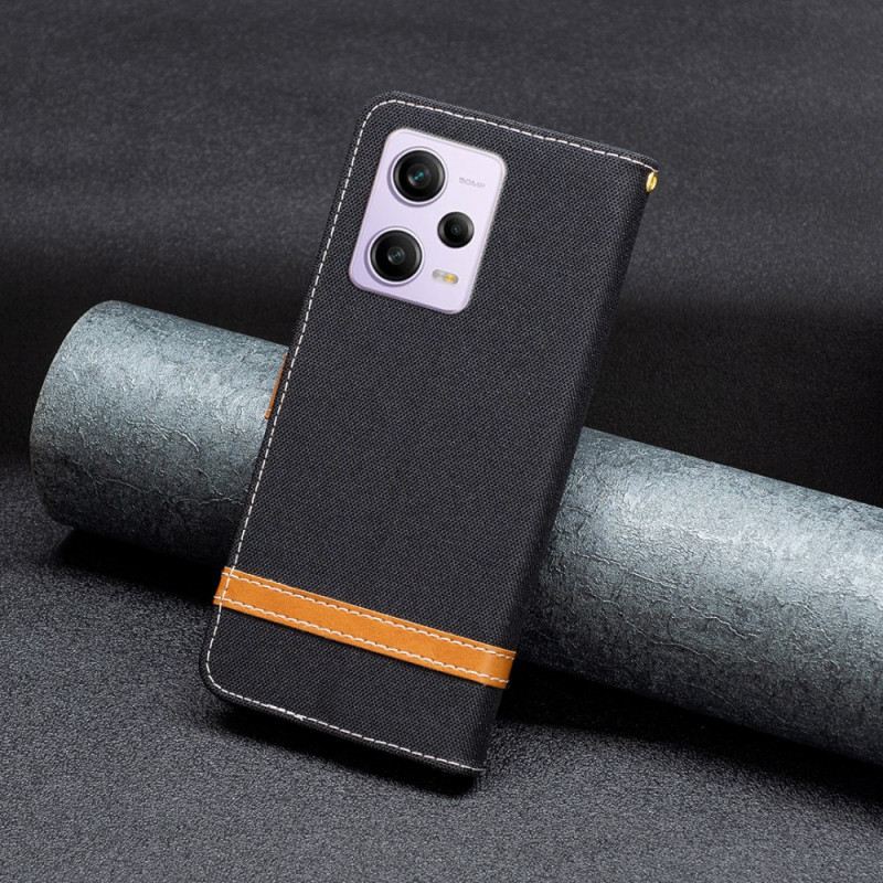 Fliptok / Bőrtok Xiaomi Redmi Note 12 Pro szíjjal Szövet És Bőr Hatású Pánt