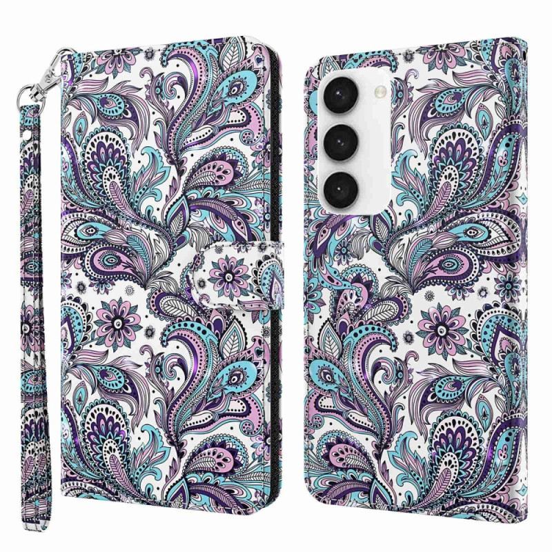 Fliptok / Bőrtok Samsung Galaxy S23 5G szíjjal Pántos Paisley Minta