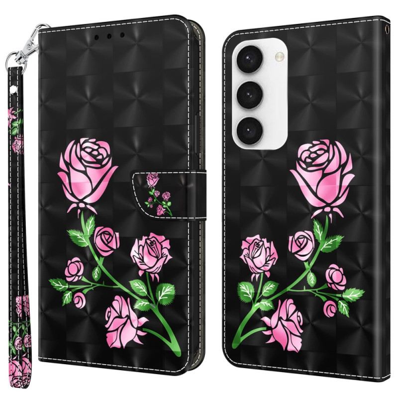 Fliptok / Bőrtok Samsung Galaxy S23 5G szíjjal Strappy Graphic Rose