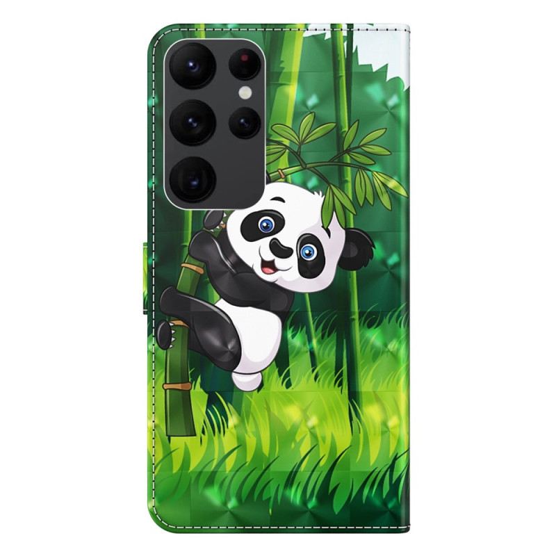 Fliptok / Bőrtok Samsung Galaxy S23 Ultra 5G szíjjal Bambusz Panda Nyakpánttal