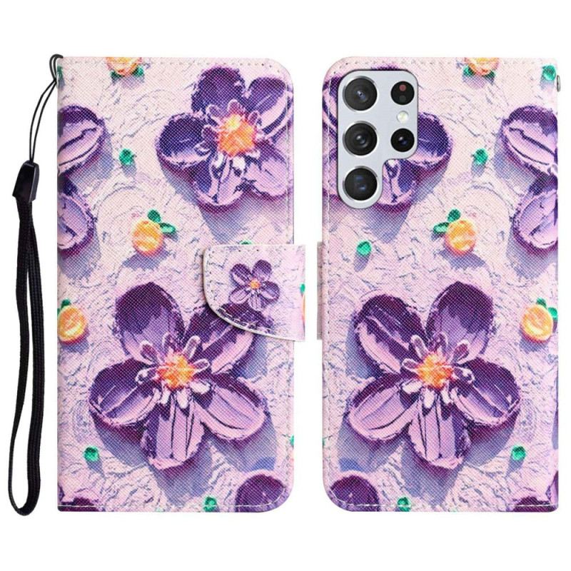 Fliptok / Bőrtok Samsung Galaxy S23 Ultra 5G szíjjal Csak Strap Flowers