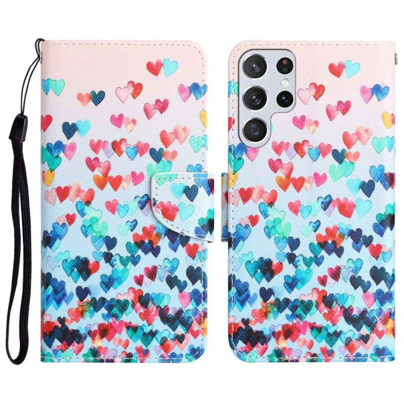 Fliptok / Bőrtok Samsung Galaxy S23 Ultra 5G szíjjal Csak Strappy Hearts