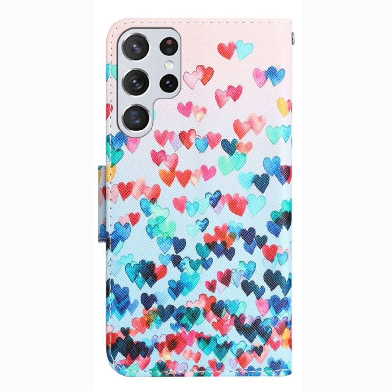 Fliptok / Bőrtok Samsung Galaxy S23 Ultra 5G szíjjal Csak Strappy Hearts