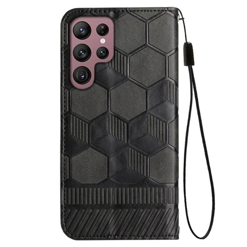 Fliptok / Bőrtok Samsung Galaxy S23 Ultra 5G szíjjal Strappy Football Stílus