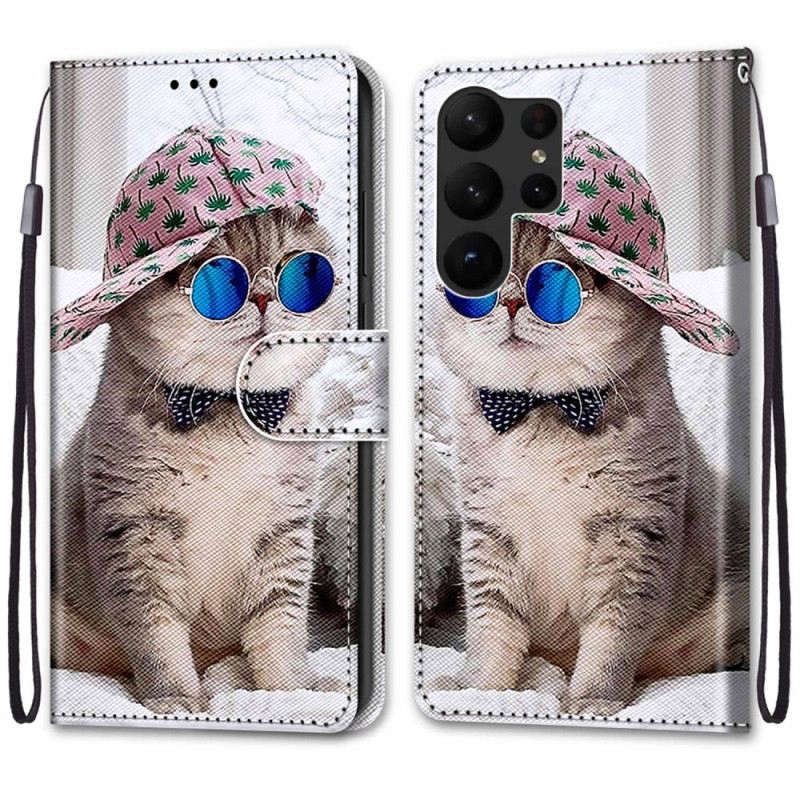 Fliptok / Bőrtok Samsung Galaxy S23 Ultra 5G szíjjal Yo Cat Szíjjal