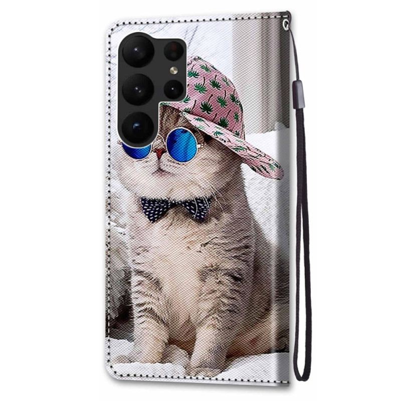 Fliptok / Bőrtok Samsung Galaxy S23 Ultra 5G szíjjal Yo Cat Szíjjal