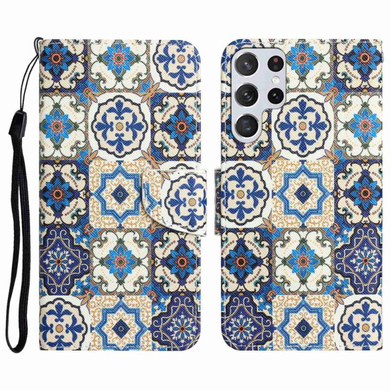 Fliptok Samsung Galaxy S23 Ultra 5G szíjjal Strappy Patchwork