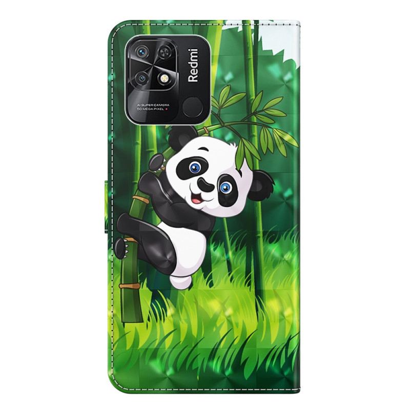 Fliptok / Bőrtok Xiaomi Redmi 10C szíjjal Bambusz Panda Nyakpánttal