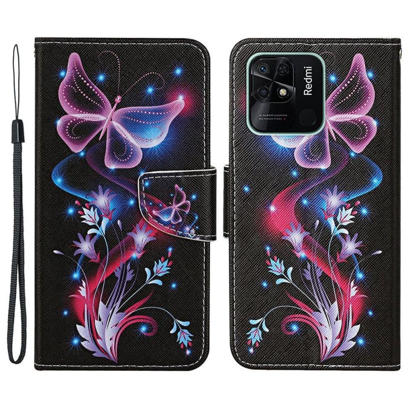 Fliptok / Bőrtok Xiaomi Redmi 10C szíjjal Strappy Butterfly Dance