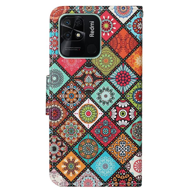 Fliptok / Bőrtok Xiaomi Redmi 10C szíjjal Strappy Patchwork