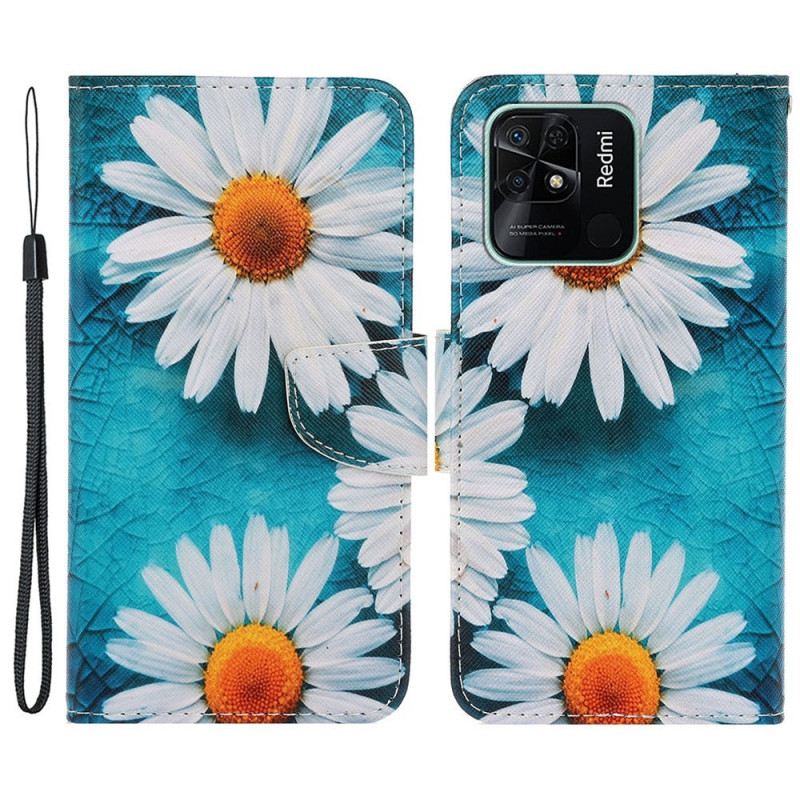 Fliptok / Bőrtok Xiaomi Redmi 10C szíjjal Thong Daisies