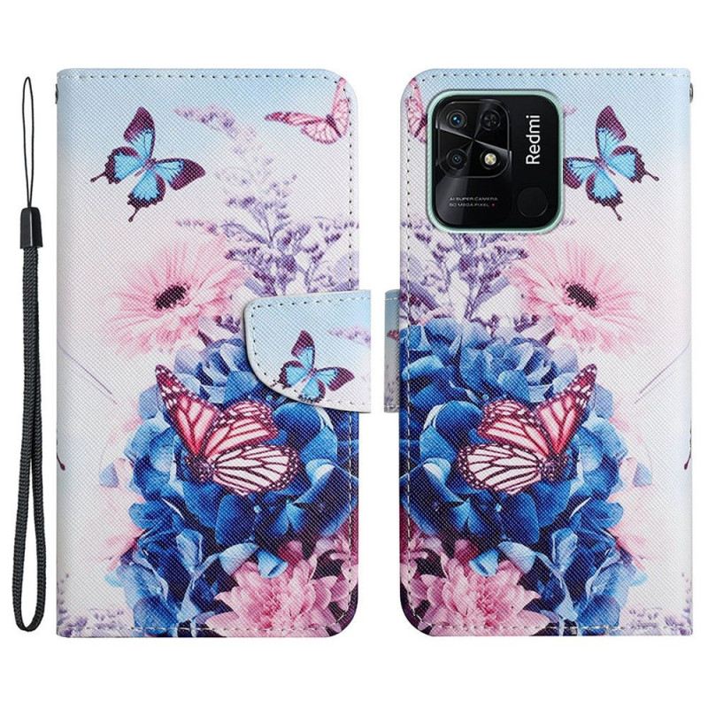 Fliptok Xiaomi Redmi 10C szíjjal Strappy Floral Fantasy