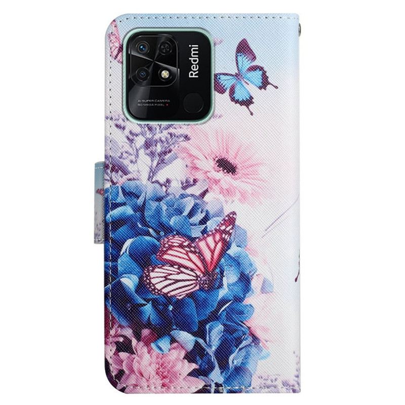 Fliptok Xiaomi Redmi 10C szíjjal Strappy Floral Fantasy