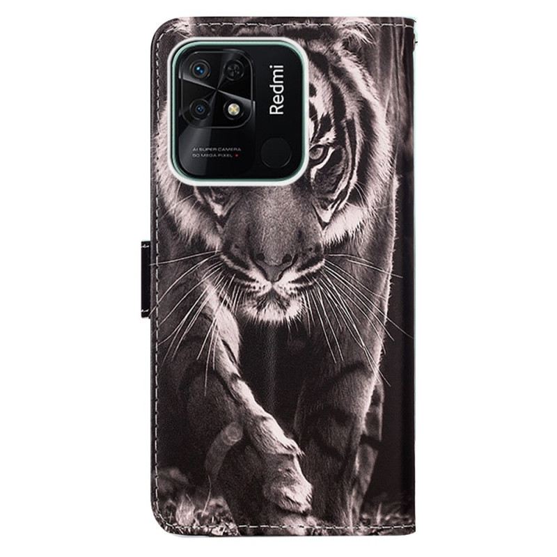 Kinyitható Tokok Xiaomi Redmi 10C szíjjal Mesés Tanga Tigris