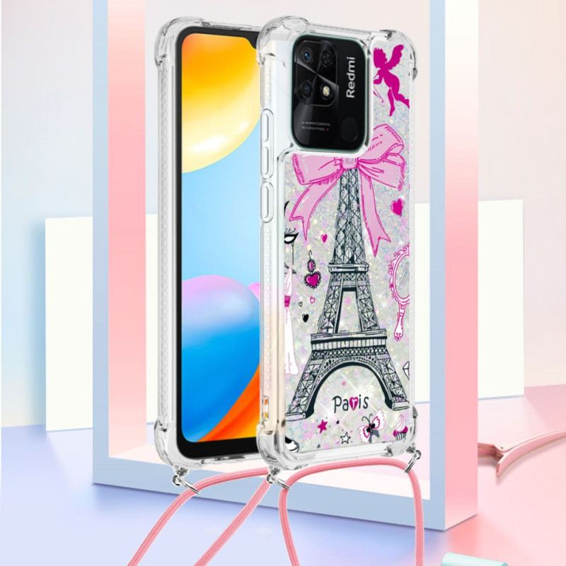 Tok Xiaomi Redmi 10C Láncokat Eiffel-torony Csillogó Húzózsinór