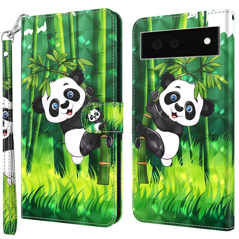 Fliptok / Bőrtok Google Pixel 6A szíjjal Pántos Panda