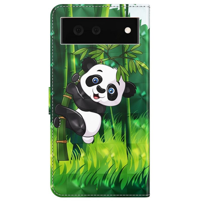 Fliptok / Bőrtok Google Pixel 6A szíjjal Pántos Panda