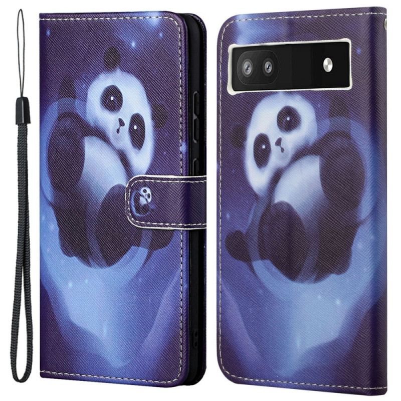 Fliptok / Bőrtok Google Pixel 6A szíjjal Pántos Space Panda