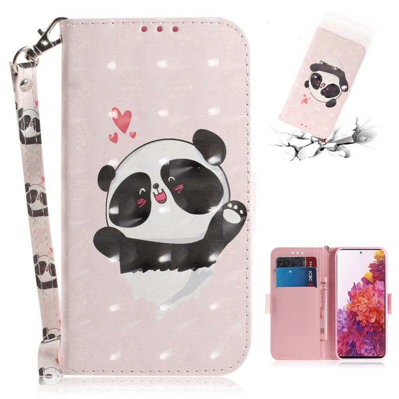 Fliptok / Bőrtok Samsung Galaxy S20 FE szíjjal Panda Love With Lanyard