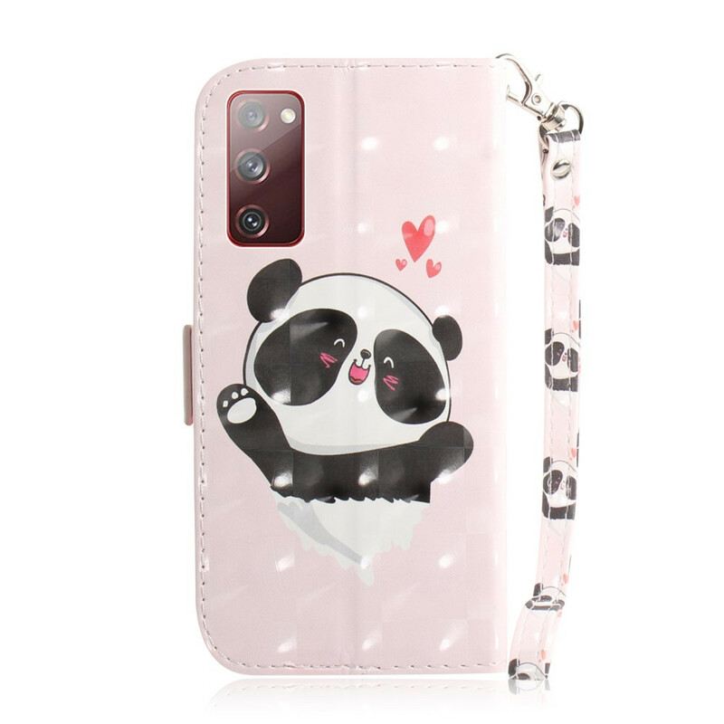 Fliptok / Bőrtok Samsung Galaxy S20 FE szíjjal Panda Love With Lanyard