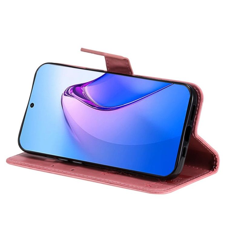 Fliptok / Bőrtok Oppo Reno 8 Pro szíjjal Fa És Pántos Macska