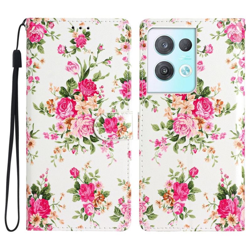 Fliptok / Bőrtok Oppo Reno 8 Pro szíjjal Strap Liberty Flowers