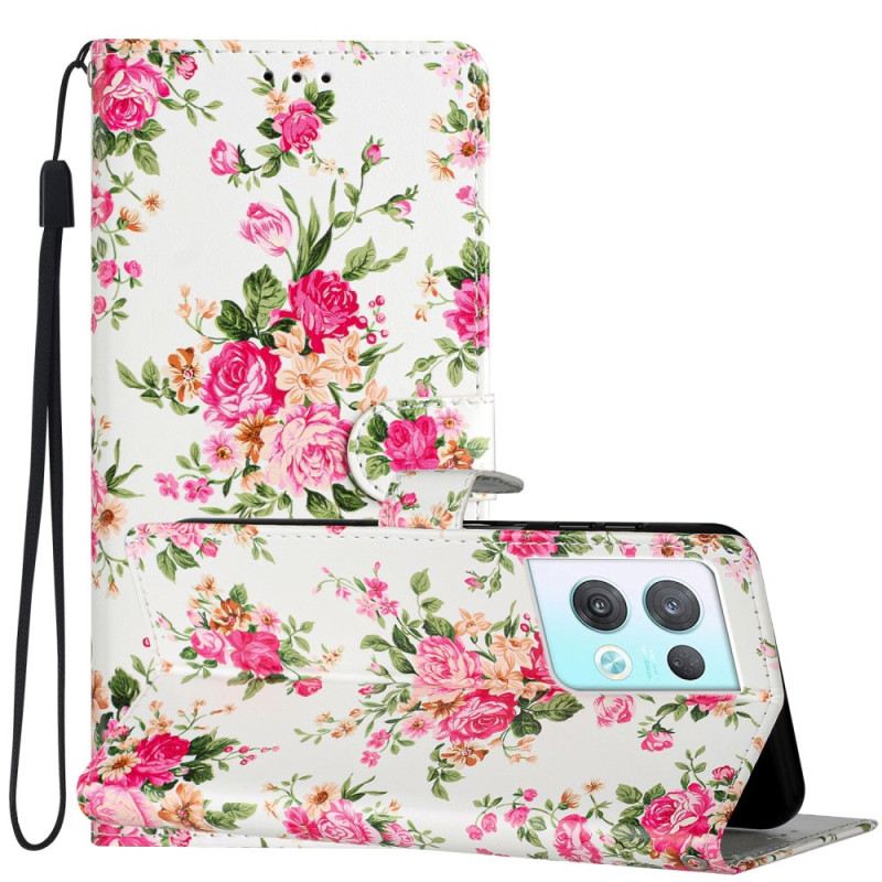 Fliptok / Bőrtok Oppo Reno 8 Pro szíjjal Strap Liberty Flowers