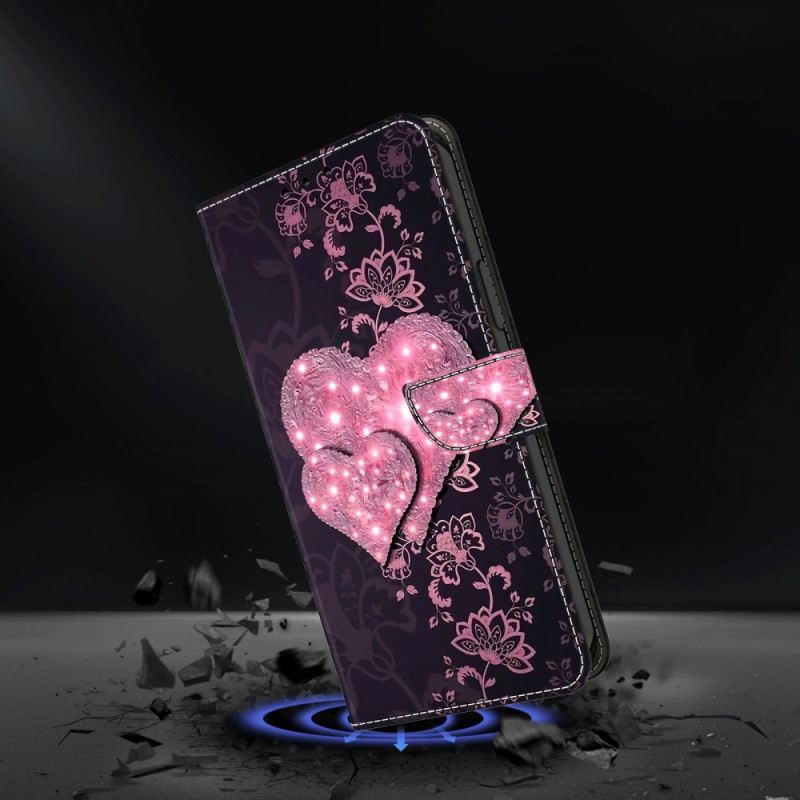 Bőrtok Oppo A98 5g Csipkeszívek