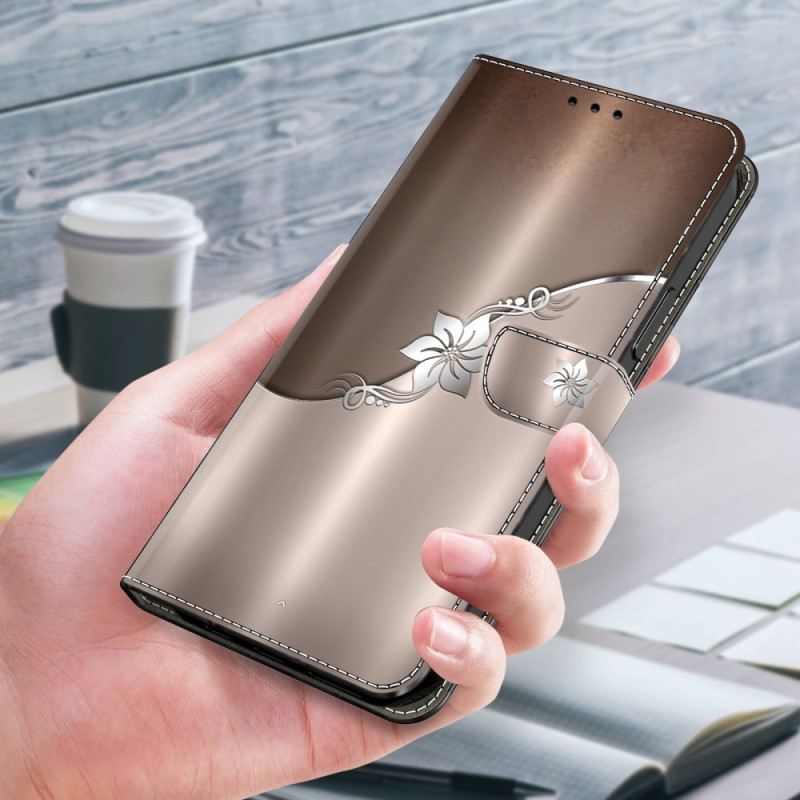 Bőrtok Oppo A98 5g Ezüst Virág