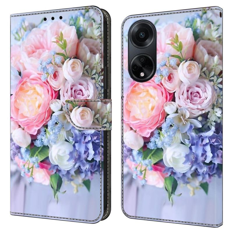 Bőrtok Oppo A98 5g Színes Virágok