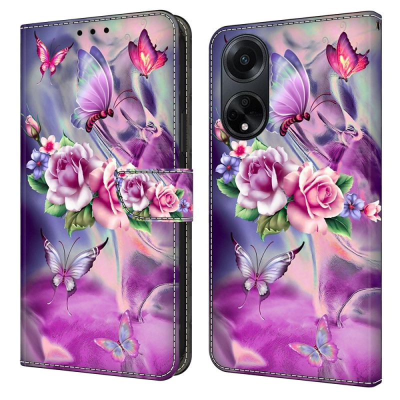 Fliptok Oppo A98 5g Pillangók És Lila Virágok