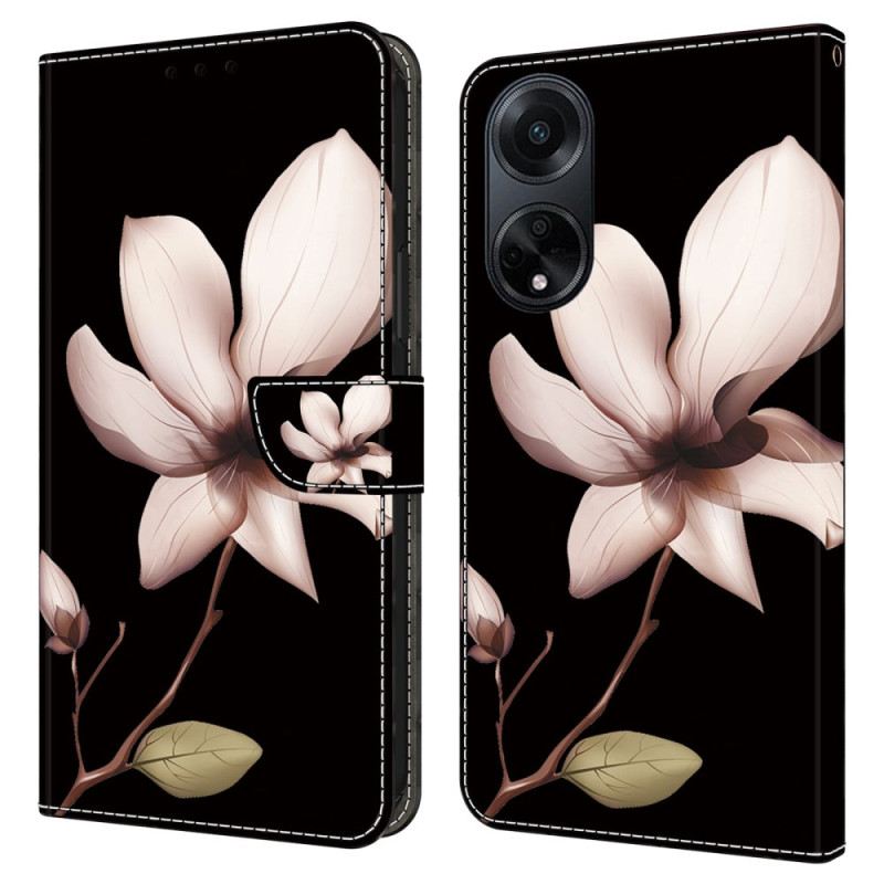 Fliptok Oppo A98 5g Rózsaszín Virág Fekete Alapon