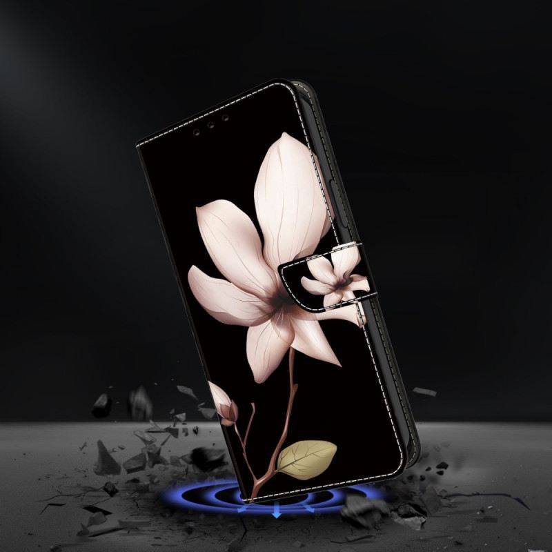 Fliptok Oppo A98 5g Rózsaszín Virág Fekete Alapon