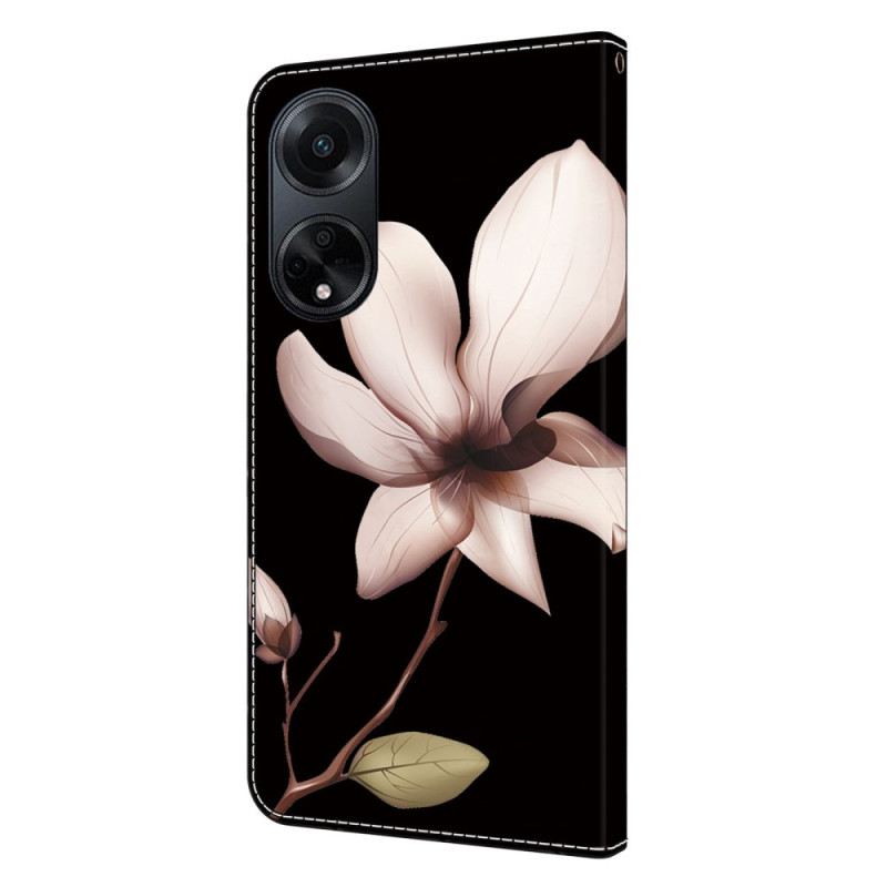 Fliptok Oppo A98 5g Rózsaszín Virág Fekete Alapon