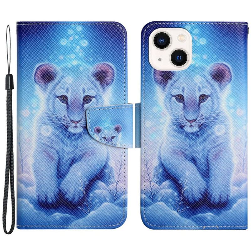 Fliptok / Bőrtok iPhone 15 szíjjal Baby Leopard Szíjjal