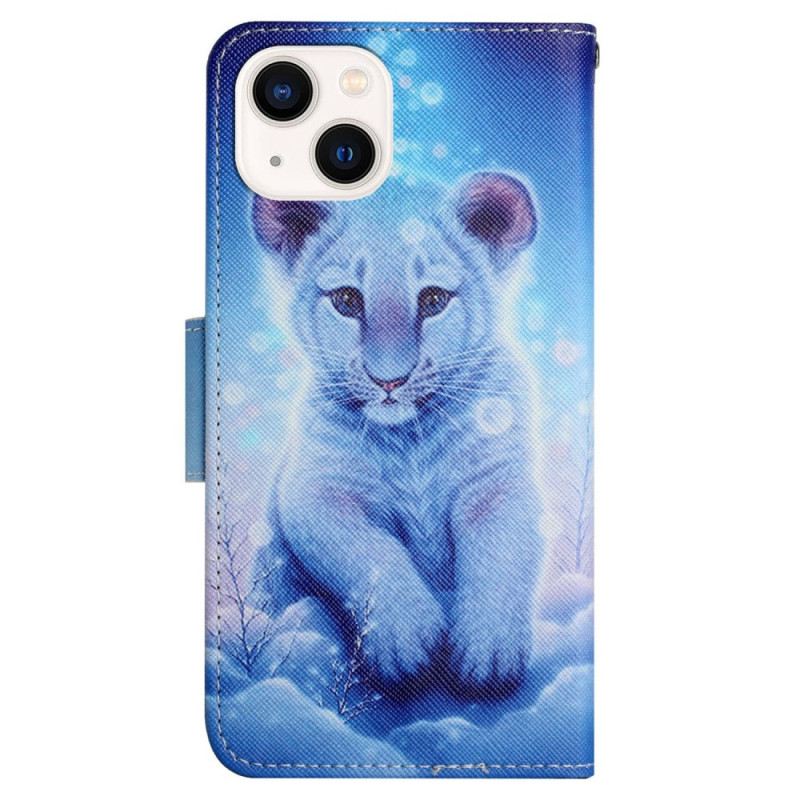 Fliptok / Bőrtok iPhone 15 szíjjal Baby Leopard Szíjjal