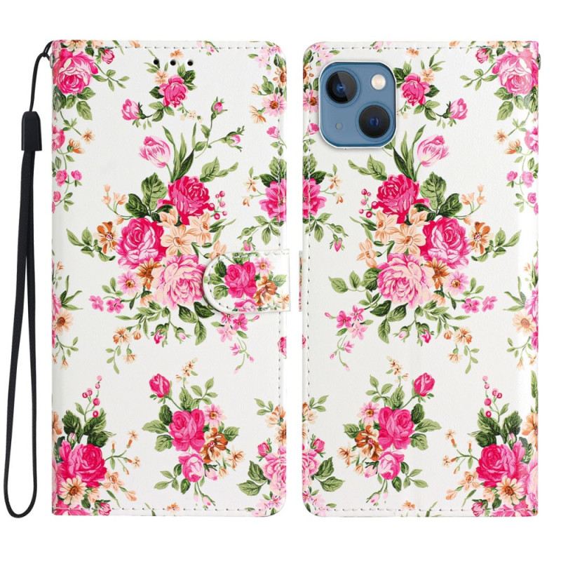 Fliptok iPhone 15 szíjjal Liberty Flowers Szíjjal