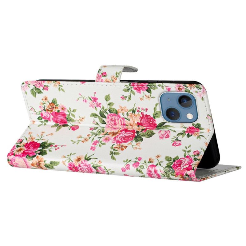 Fliptok iPhone 15 szíjjal Liberty Flowers Szíjjal