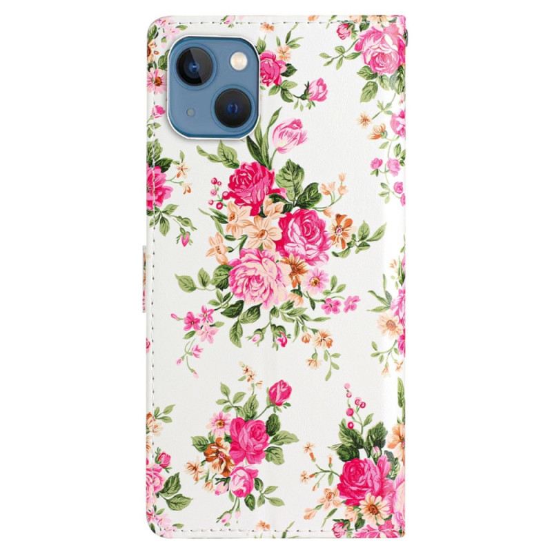 Fliptok iPhone 15 szíjjal Liberty Flowers Szíjjal