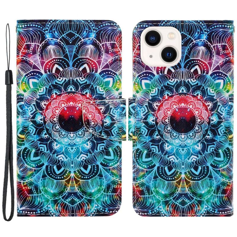 Fliptok iPhone 15 szíjjal Színes Mandala Szíjjal